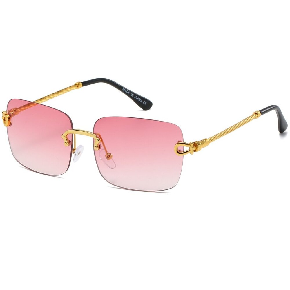 Men Women Sunglasses Pink Lens Rimless Luxury‎ Retro Shades Gold Metal Lentes